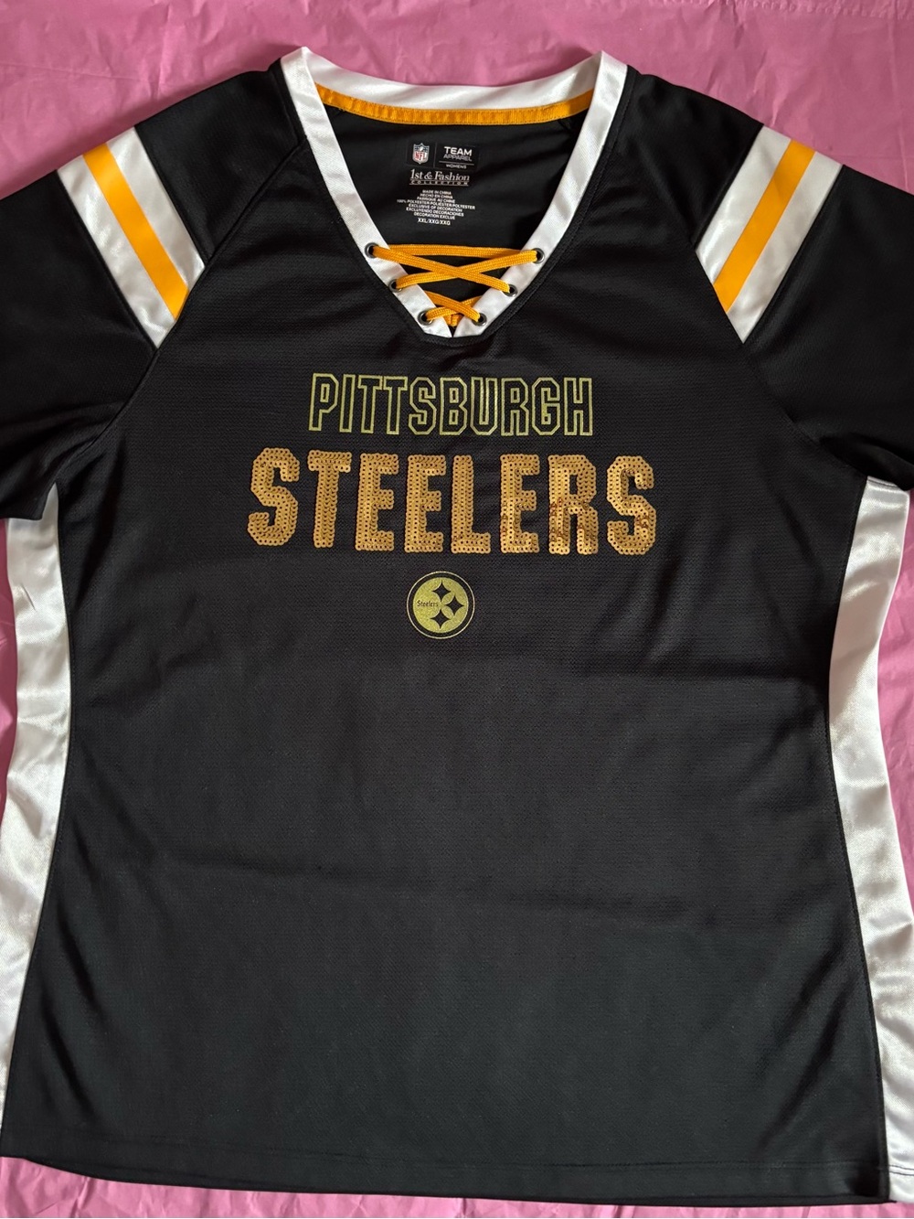 Women’s Pittsburgh Steelers Lace-Up Fan Jersey - Black & Gold Licensed NFL